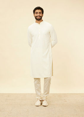 alt message - Manyavar Men Soft White Chikankari Embroidered Sequined Kurta Set image number 2